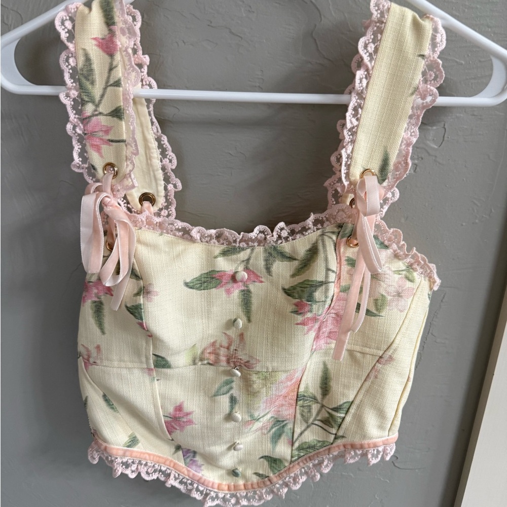 Floral Lace Trim Corset Top